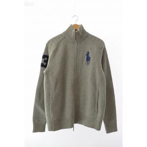 ラルフローレン RALPH LAUREN ビッグポニー ジップアップ ニット カーディガン L グレー ブランド古着ベクトル 中古 250923 メンズ