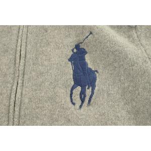 ラルフローレン RALPH LAUREN ビッグポニー ジップアップ ニット カーディガン L グレー ブランド古着ベクトル 中古 250923 メンズ