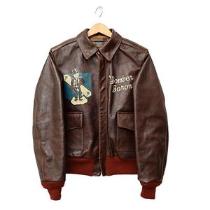 バズリクソンズ BUZZ RICKSON’S A-2 No.42-18775-P RED RIB VERSION BACK PAINT BOMBER BARONS 赤リブ バージョン バック スカル プリント ボンバー バロン 馬革 ホース レザー フライト ジャケット BR80509 38 茶ブラウン ブランド古着ベクトル 中古●■260104 メンズ