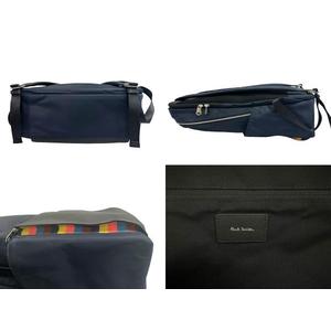 ポールスミス PAUL SMITH マルチストライプ レザー ナイロン バックパック リュック 紺 黒 ネイビー ブラック ブランド古着ベクトル 中古●▲260221 メンズ