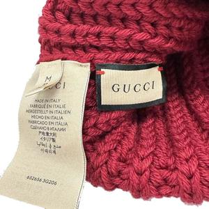 グッチ GUCCI LABEL LOGO KNIT BAENIE ラベル ロゴ ニット ビーニー 帽子 652656 3G206 M赤レッド ブランド古着ベクトル 中古●▲260727 レディース