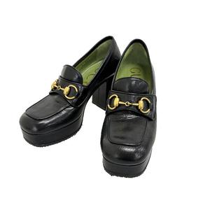 グッチ GUCCI 19SS ホースビット レザー チャンキー ヒール ローファー パンプス 572228 36 黒ブラック ブランド古着ベクトル 中古●▲260708 レディース