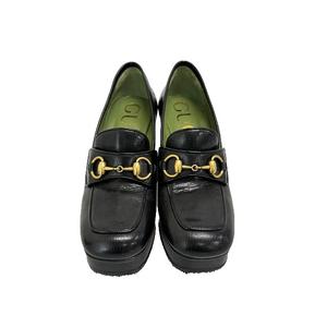 グッチ GUCCI 19SS ホースビット レザー チャンキー ヒール ローファー パンプス 572228 36 黒ブラック ブランド古着ベクトル 中古●▲260708 レディース