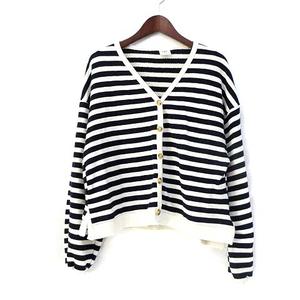 ザラ Zara ニット カーディガン 164 白 ホワイト 黒 ブラック コットン 長袖 ボーダー 子供服 キッズ 036 ベクトルパーク