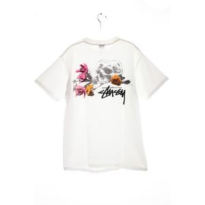 ステューシー STUSSY 80s - 90s OLD USA製 SKULL FLOWER TEE L サイズ BEAUTY AND THE BEAST 黒タグ スカルフラワー Tシャツ 稀少 ヴィンテージ  1980年代後期 黒タグ後期 半袖 白 ホワイト 【ブランド古着ベクトル】【中古】250512 メンズ