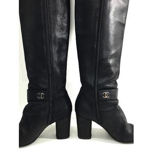 シャネル CHANEL ロング ブーツ スエード レザー 切替 ココマーク 黒 