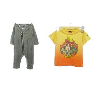 ヒステリックグラマー ミニ HYSTERIC GLAMOUR MINI ロンパース カバーオール USED加工 Tシャツ プリント 2点セット まとめて 80 95 RRR 0929 その他