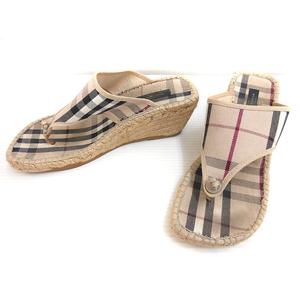 バーバリー BURBERRY チェック ウェッジソール サンダル 38 ベージュ系 