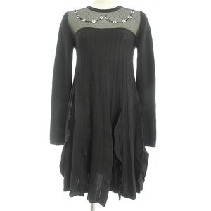 レッド ヴァレンティノ RED VALENTINO ニット ワンピース ドット チュール フラワー ビーズ M ブラック 黒 2019AW レディース