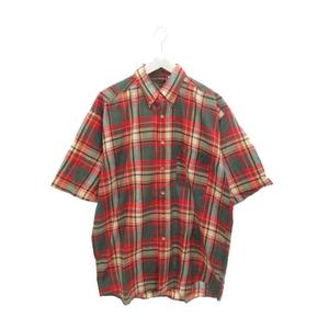 クレーヴェ CLEVE BDシャツ ボタンダウン チェック シャツ M レッド系 グリーン系 半袖 トップス USA製 メンズ