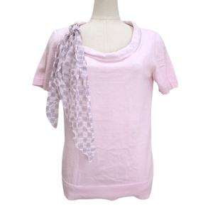 ルイヴィトン LOUIS VUITTON ダミエ スカーフ付き ニット カットソー S ピンク 半袖 プルオーバー ☆AA★ レディース