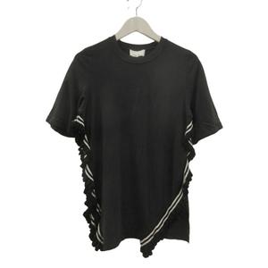 3.1 フィリップリム 3.1 phillip lim Tシャツ 半袖 カットソー デザイン ライン フリル ブラック 黒 綿 コットン XS トップス レディース