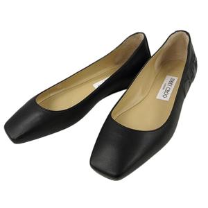 ジミーチュウ JIMMY CHOO LENI FLAT 36 ブラック 黒 フラット シューズ ロゴ エンボス ナッパレザー 靴 パンプス 革 ☆AA★ レディース