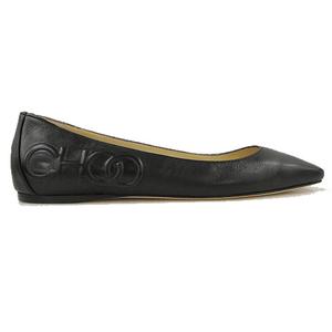 ジミーチュウ JIMMY CHOO LENI FLAT 36 ブラック 黒 フラット シューズ ロゴ エンボス ナッパレザー 靴 パンプス 革 ☆AA★ レディース