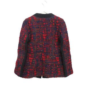 ルイヴィトン LOUIS VUITTON ニット ツイード ノーカラー コート ジャケット 36 レッド 赤 ネイビー 紺 アウター 上着 