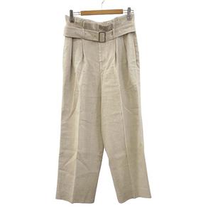 チノ CINOH ベルテッド ワイド リネンパンツ 38 アイボリー系 麻100% ベルト付き ボトムス レディース