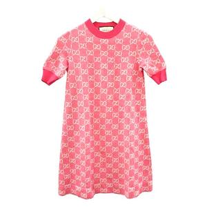 グッチ GUCCI GG柄 ジャガード ウール コットン ニット ワンピース 629464 XS ピンク 半袖 総柄 ☆AA★ レディース