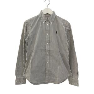 ラルフローレン RALPH LAUREN シャツ 長袖 ボタンダウン ストライプ ホワイト ブラック 綿 コットン スリムフィット 11号 トップス レディース