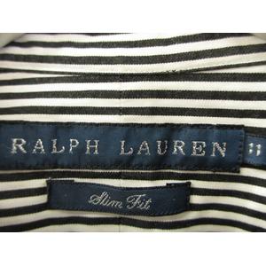 ラルフローレン RALPH LAUREN シャツ 長袖 ボタンダウン ストライプ ホワイト ブラック 綿 コットン スリムフィット 11号 トップス レディース