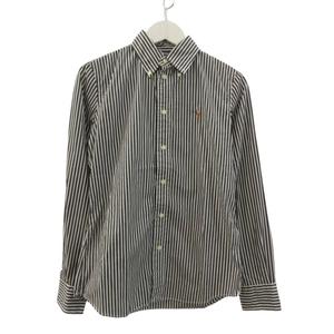 ラルフローレン RALPH LAUREN シャツ 長袖 ストライプ ボタンダウン グレー ホワイト 綿 コットン カスタムフィット 6 トップス レディース