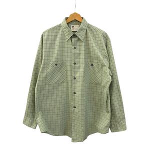 シアーズ SEARS 70s チェック柄 長袖 ボタンシャツ M ライトグリーン系 ヴィンテージ トップス メンズ