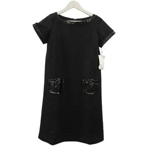 49アベニュー ジュンコシマダ 49AV. junko shimada ワンピース 半袖 膝丈 ウール パイピング ブラック 黒 38 M レディース