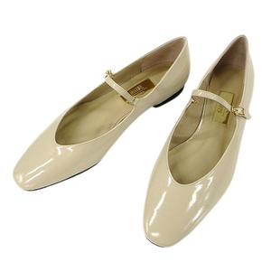 未使用品 ルタロン Le Talon GRISE レザーラウンドメリージェーン パンプス 23.0cm ベージュ 牛革 フラットシューズ 靴 レディース