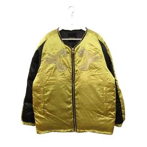 ドレスキャンプ DRESSCAMP 箔加工 ドラゴン刺繍 ブルゾン ダウンジャケット 48 ゴールド系 ブラック メンズ