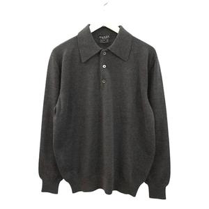 グッチ GUCCI 長袖 ニット ポロシャツ L チャコールグレー 無地 カットソー トップス ☆AA★ メンズ