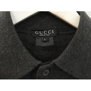 グッチ GUCCI 長袖 ニット ポロシャツ L チャコールグレー 無地 カットソー トップス ☆AA★ メンズ