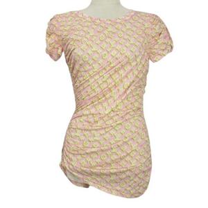 ルイヴィトン LOUIS VUITTON モノグラム プリント シャーリング カットソー XL ピンク アシンメトリー 半袖 チュニック レディース