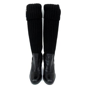 グッチ GUCCI 美品 ロング ブーツ リブニット レザー コンビ ショート 
