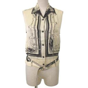 エルメス HERMES ゴルチェ期 ノースリーブ シャツ 総柄 シルク ベルト 