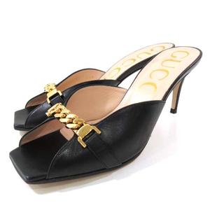 GUCCI ブラック サンダル 高ヒール ゴールドチェーン グッチ 20AW 626769 サンダル チェーン ミュール 37 ブラック 【公式通販】