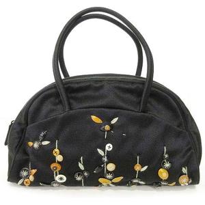プラダ PRADA 美品 ミニ ハンドバッグ ナイロン サテン 刺繍 装飾 ロゴ  