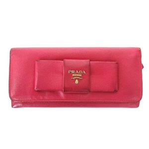 プラダ PRADA 長財布 リボン 多収納 サフィアーノレザー ピンク レディース