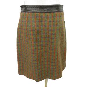 エトロ ETRO ひざ丈 スカート ツイード レザー 40 緑系マルチカラー 
