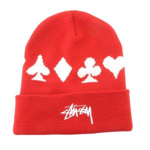 ステューシー STUSSY 美品 ビーニー ニット帽 帽子 トランプ柄 ロゴ