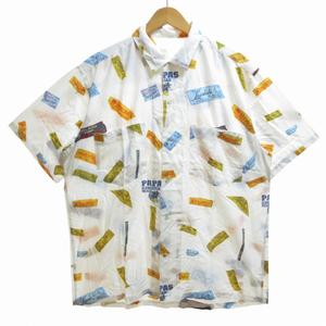 パパス Papas アロハシャツ 総柄 レーヨン 半袖 Mサイズ 白 ホワイト