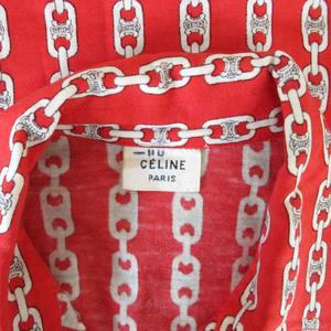 セリーヌ CELINE ヴィンテージ シャツ ブラウス 総柄 長袖 赤 レッド