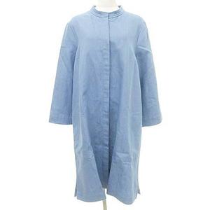未使用品 Sマックスマーラ 'S Max Mara タグ付き ノーカラー コート ロング リネン混 シャツ ジャケット 44 Lサイズ 青 ブルー レディース
