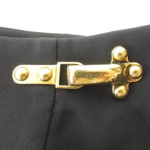 グッチ GUCCI 美品 ひざ丈 スカート タイト ロゴ 金具 無地 シルク混 イタリア製 薄手 38 約Sサイズ 黒 ブラック レディース