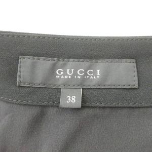 グッチ GUCCI 美品 ひざ丈 スカート タイト ロゴ 金具 無地 シルク混 イタリア製 薄手 38 約Sサイズ 黒 ブラック レディース