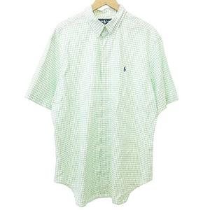 ラルフローレン RALPH LAUREN 半袖 格子チェック シャツ クラシックフィット ボタンダウン ポロ刺繍 カジュアル 国内正規 XL 薄緑 ライトグリーン ■MET1 メンズ