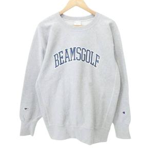 チャンピオン CHAMPION 美品 × BEAMS GOLF ビームス ゴルフ トレーナー ワッペン ロゴ プリント 厚手 Mサイズ グレー メンズ