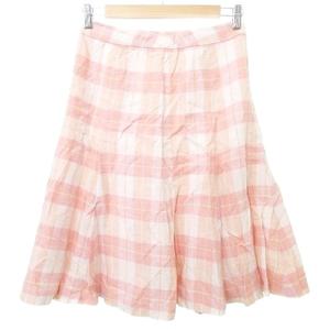 ブルックスブラザーズ BROOKS BROTHERS リネン スカート チェック 膝丈 フレア 2 ピンク ■YHS3 レディース