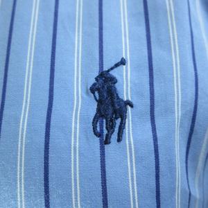 ラルフローレン RALPH LAUREN シャツ 長袖 ストライプ スリムフィット ポニー刺繡 4/160/88A M相当 青 ブルー ■YHS4 /X レディース
