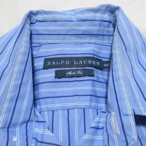 ラルフローレン RALPH LAUREN シャツ 長袖 ストライプ スリムフィット ポニー刺繡 4/160/88A M相当 青 ブルー ■YHS4 /X レディース