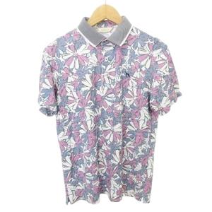 アダバット adabat ポロシャツ フラワー 花柄 ストレッチ ゴルフ スポーツ 薄手 46 約L～XLサイズ 紫 パープル ■YHS6 レディース