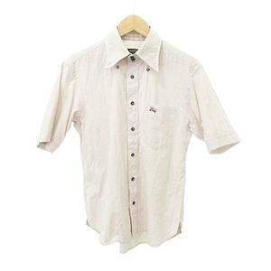 バーバリーブラックレーベル BURBERRY BLACK LABEL 半袖 シャツ ブラウス コットン ノバチェックワンポイント 国内正規 2 Mサイズ ライトグレージュ メンズ